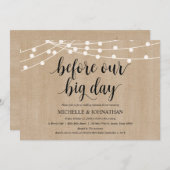 Rustic String Lights Rehearsal Dinner Invites Kaart (Voorkant / Achterkant)