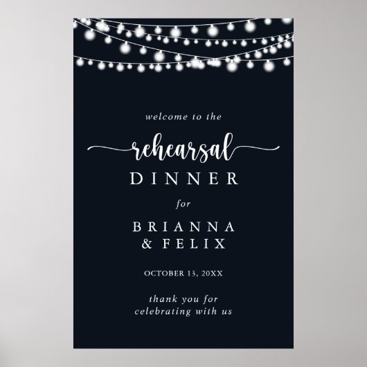 Rustic String Lights Rehearsal Dinner Welcome Sign Poster (Voorkant)