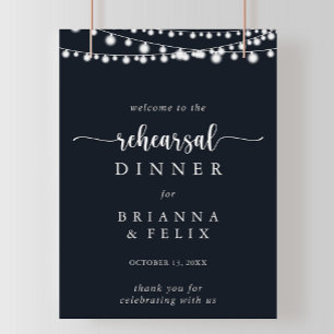 Rustic String Lights Rehearsal Dinner Welcome Sign Poster