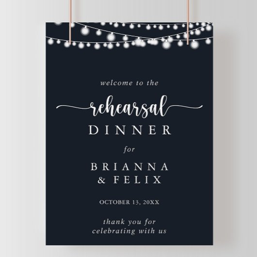 Rustic String Lights Rehearsal Dinner Welcome Sign Poster