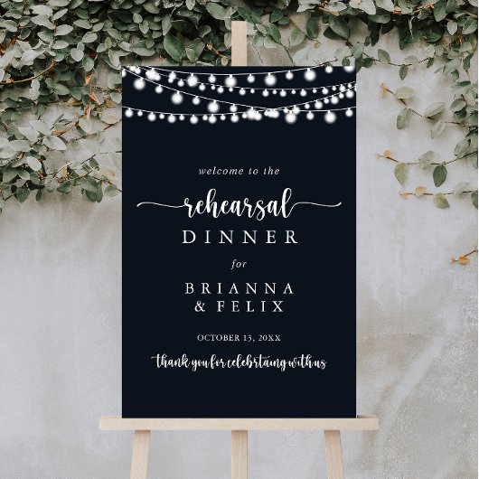 Rustic String Lights Rehearsal Dinner Welcome Sign Poster