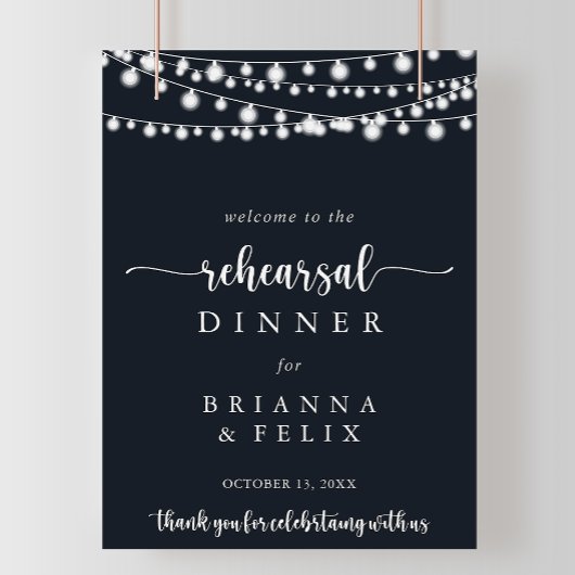 Rustic String Lights Rehearsal Dinner Welcome Sign Poster