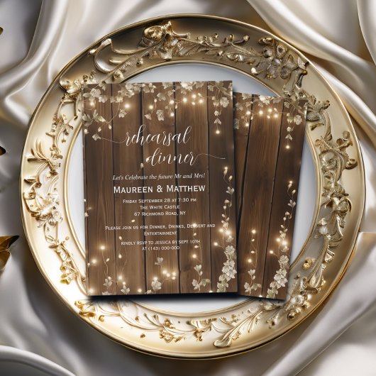 Rustic String Lights 'Repetitie Diner' Huwelijk Kaart