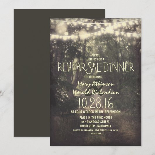 Rustic String Lights repetitie diner Kaart (Voorkant / Achterkant)