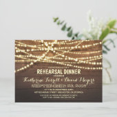 Rustic String Lights Romantic Rehearsal Dinner Kaart (Staand voorkant)