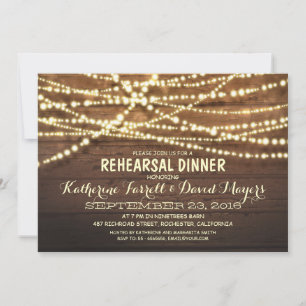 Rustic String Lights Romantic Rehearsal Dinner Kaart