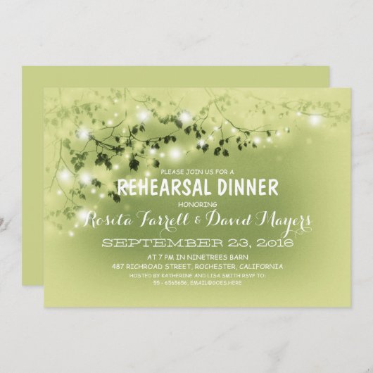 Rustic String Lights Romantic Rehearsal Dinner Kaart (Voorkant / Achterkant)