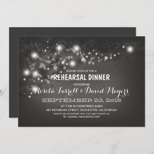 Rustic String Lights Romantic Rehearsal Dinner Kaart (Voorkant / Achterkant)