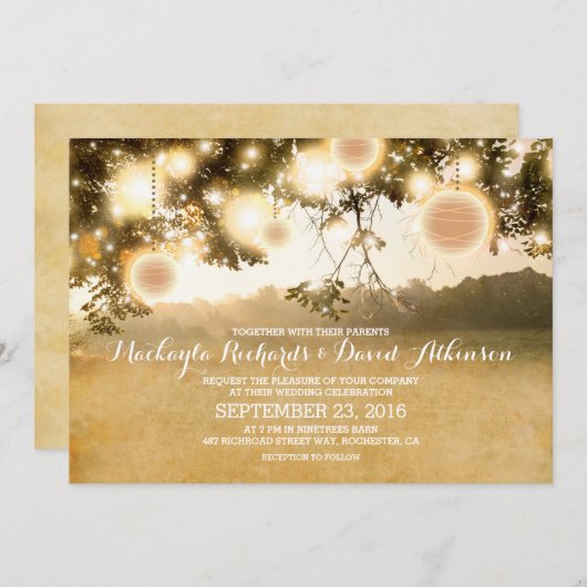 Rustic String Lights Romantische Huwelijksuitnodig Kaart (Voorkant / Achterkant)