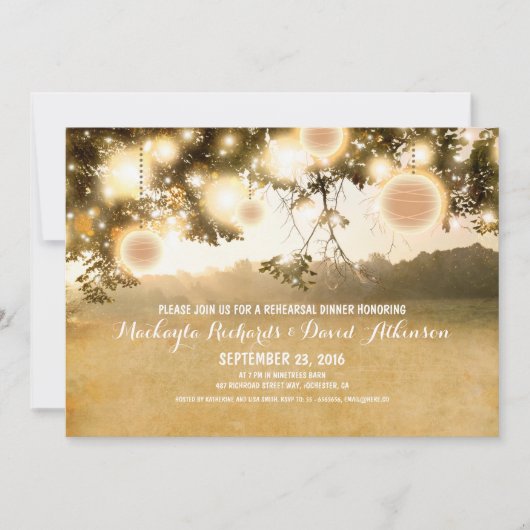 Rustic String Lights Romantische REPETITIE DINER Kaart (Voorkant)