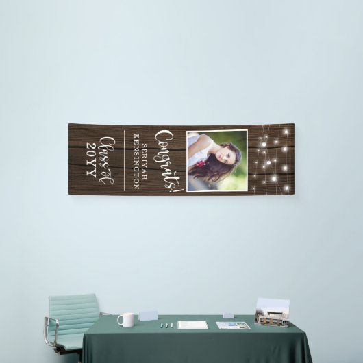 Rustic String Lights Schuur Hout Afstuderen Vertic Spandoek (Beurs)