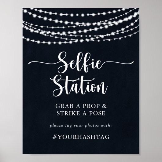 Rustic String Lights Selfie Station Sign. Poster (Voorkant)