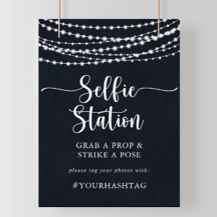 Rustic String Lights Selfie Station Sign. Poster