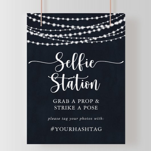 Rustic String Lights Selfie Station Sign. Poster