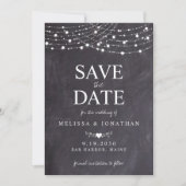 Rustic String Lights Slate Chalkboard Weddenschap Save The Date (Voorkant)