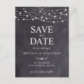 Rustic String Lights Slate Chalkboard Weddenschap Uitnodiging Briefkaart (Voorkant)