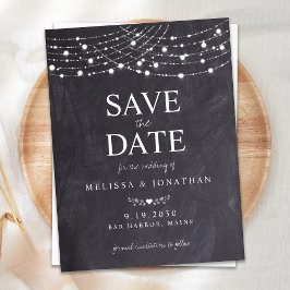 Rustic String Lights Slate Chalkboard Weddenschap Uitnodiging Briefkaart