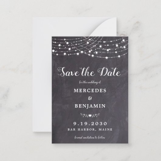 Rustic String Lights Slate Wedding Save the Date Notitiekaartje (Voorkant)