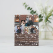 Rustic String Lights Sneeuw Kerstfoto Vakantie Uitnodiging Briefkaart (Staand voorkant)