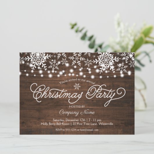 Rustic String Lights Snowflakes Company kerst Kaart (Staand voorkant)