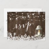 Rustic String Lights Snowflakes Wedding RSVP Uitnodiging Briefkaart (Voorkant / Achterkant)