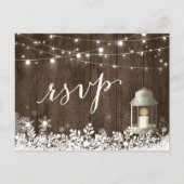 Rustic String Lights Snowflakes Wedding RSVP Uitnodiging Briefkaart (Voorkant)