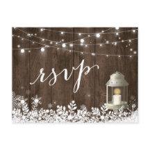 Rustic String Lights Snowflakes Wedding RSVP