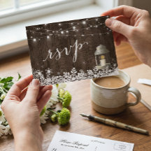 Rustic String Lights Snowflakes Wedding RSVP