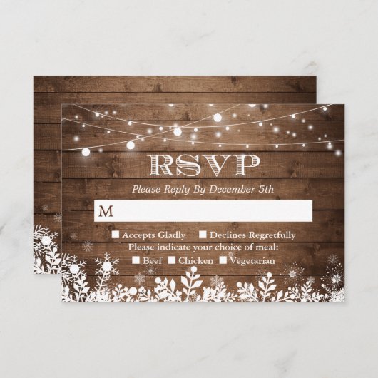 Rustic String Lights Snowflakes Winter RSVP (Voorkant / Achterkant)