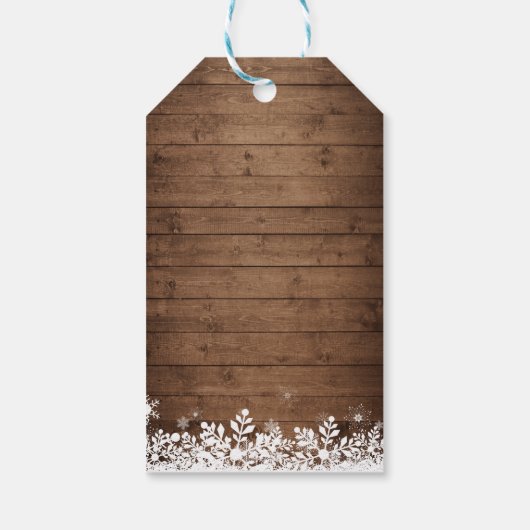 Rustic String Lights Snowflakes Winter Wedding Cadeaulabel (Achterkant)