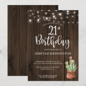 Rustic String Lights Succulent 21st Birthday Kaart (Voorkant / Achterkant)