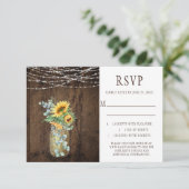 Rustic String Lights Sunflower Mason Jars RSVP Kaart (Staand voorkant)