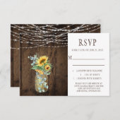 Rustic String Lights Sunflower Mason Jars RSVP Kaart (Voorkant / Achterkant)