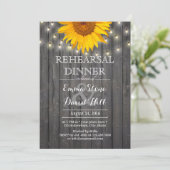 Rustic String Lights & Sunflower Rehearsal Dinner Kaart (Staand voorkant)