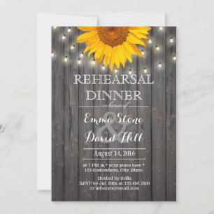 Rustic String Lights & Sunflower Rehearsal Dinner Kaart