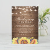 Rustic String Lights Sunflower Thanksgiving Dinner Kaart (Staand voorkant)
