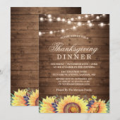 Rustic String Lights Sunflower Thanksgiving Dinner Kaart (Voorkant / Achterkant)