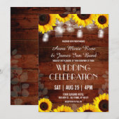 Rustic String Lights Sunflower Wedding Cards Kaart (Voorkant / Achterkant)