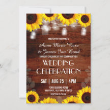 Rustic String Lights Sunflower Wedding Cards