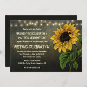 Rustic String Lights Sunflower Wedding Invitting Kaart (Voorkant / Achterkant)