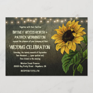 Rustic String Lights Sunflower Wedding Invitting Kaart