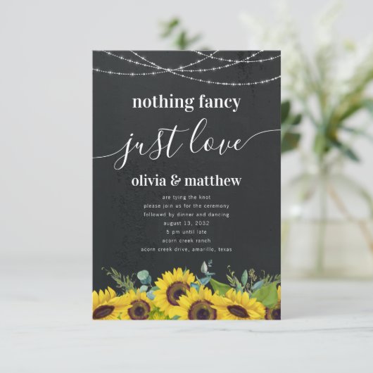 Rustic String Lights Sunflower Wedding Kaart (Staand voorkant)