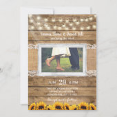 Rustic String Lights & Sunflower Wedding Photo Kaart (Voorkant)