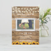 Rustic String Lights & Sunflower Wedding Photo Kaart (Staand voorkant)