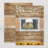 Rustic String Lights & Sunflower Wedding Photo Kaart (Voorkant / Achterkant)