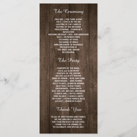 Rustic String Lights Sunflower Wedding Program Programmakaart (Achterkant)