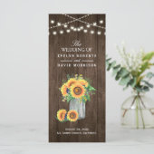 Rustic String Lights Sunflower Wedding Program Programmakaart (Staand voorkant)