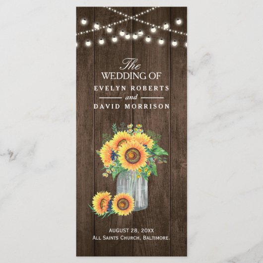 Rustic String Lights Sunflower Wedding Program Programmakaart (Voorkant)