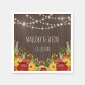 Rustic String Lights & Sunflower Wedding Servetten (Voorkant)