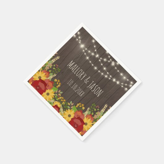 Rustic String Lights & Sunflower Wedding Servetten (Hoek)